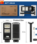 Upgraded Solar Street Light 12000 Lumens Super Bright Outdoor With 10000mAh Battery And 120 LEDs Remote Control Dusk To Dawn Motion Sensor Waterproof Outdoor Lighting For Yard Garden And Pathways displayed with packaging and components