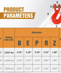 Product parameters chart for Four Pack One Quarter Inch Clevis Grab Hooks G70 Heavy Duty Forged Steel Red Powder Coated