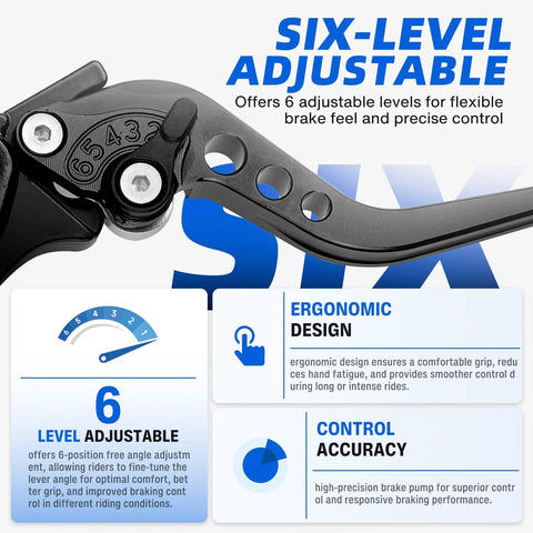 Dreamizer motorcycle lever for 7/8 in handlebars, six-level adjustable, black finish, close-up view