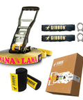 BananaLama XL Slackline With TreeWear Do It All Slack Line Kit, 82 ft x 1.5 in, includes ratchet, slings, shackles, and box packaging.