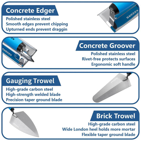 Features of 8-In-1 Concrete Finishing Tools Kit With Magnesium Float Edger Pool Trowel Gauging Trowel Brick Trowel Groover