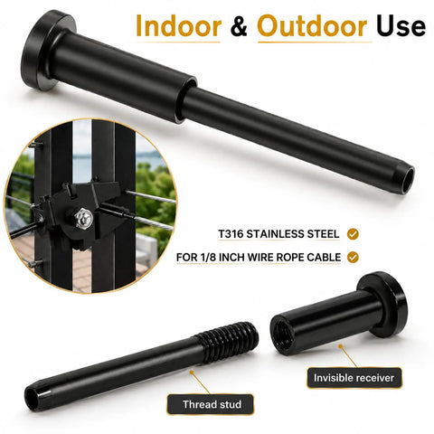 50 Pack Black Cable Railing Kit Deck Ready Setup With Dead Simple Stainless Steel Cables Hidden Mounting Hardware For 2x2 Posts Sleek Turnbuckle Free Rig Ideal For Patios And Fences black stainless steel cable hardware