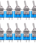 SPST Mini Toggle Switch 2 Pin 2 Position On Off 6A 125V Latching Toggle Switch MTS101 Pack Of 10 in blue silver metal