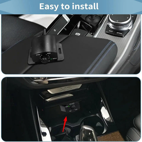 Interior view showing Bass Control Knob With 11.48ft Extension Cable For Car Amplifier on dashboard and center console.