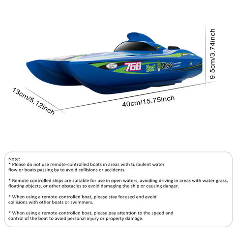 Side view of the Beast Speed 30kmh Brushless Turbojet Remote Control Boat with 2.4GHz Radio Waterproof Hull and safety guidelines