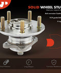 Rear Wheel Bearing Hub Assembly Set 2 Pack For Kia Optima 2006 2007 2008 And Magentis 2006 2007 2008 2009 2010 5 Lug Non ABS Brakes Compatible High Load Replacement showcasing solid wheel stud, anti-corrosion coating, 5 lugs, rust protection and corrosion resistance.