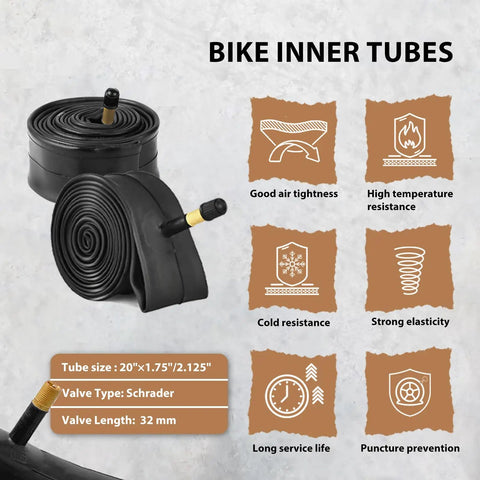 20x2.125 Inch Mountain Bike Tire Set 2 Pack Folding Tires With Inner Tubes Schrader Valves And Tire Levers ETRTO 57-406 display