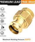 10 Pack Lead Free Brass Union Couplings 2 Inch Copper Press To Female Npt Pipe Connectors close-up view highlighting brass material and design.