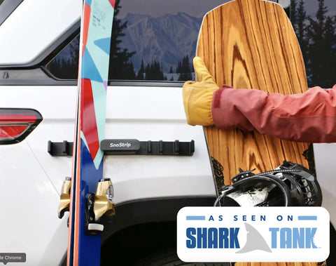 Badass Magnetic Ski And Snowboard Vehicle Rack Keeping Your Ride Spotless With Soft Waterproof Padding For Reliable All Season Winter Storage And Trail Ready Adventures holding skis and snowboard mounted on a vehicle.