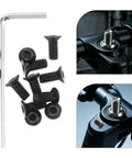 Fronthead Screws For Electric Scooters Stainless Steel Hex Socket Flat Head Torque Calibrated Pro Grade Replacement Hardware Built To Last For Handlebar And Front Wheel Mount Maintenance Heavy Duty Build with L-shaped hex key and mounted examples