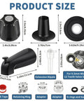 Matte Black Tub And Shower Trim Kit With Diverter Spout, 3-Piece Shower Knob Replacement And Solid Metal Bathtub Faucet Set dimensions
