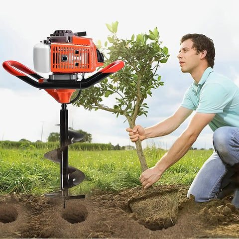 85cc Gas Powered Post Hole Digger With Earth And Ice Auger, Includes 4in 8in And 12in Drill Bits, Two 30 Inch Extensions