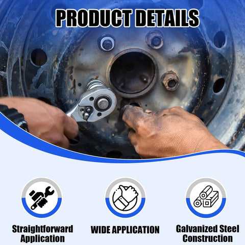 Offset wheel washer being installed on a car wheel hub using a ratchet; galvanized steel construction