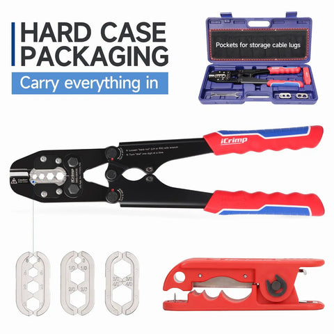 Beefy Heavy Duty Battery Cable Lug Crimp Tool Set With Built In Cutter And Interchangeable Jaws For AWG 8 To 4 0 Gauge Includes Cable Lug Crimper And Wire Stripper For Fast Reliable Auto Electrical Connections
