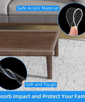 Clear Furniture Edge Protector Strips Ultra Soft Premium Polymer Corner Bumpers on table, safe acrylic material and cushioning style.
