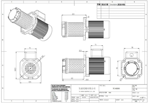 Machine-tool coolant pump technical drawing showing 100 mm immersion, 3/8 in NPT, 120/240V single-phase