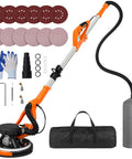 All In One Drywall Sander With Extendable Handle And LED Light, 8.5 Amp Popcorn Ceiling Removal Tool, accessories shown