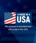 Made in USA label with American flag symbol, text emphasizes product manufactured with pride in the USA.