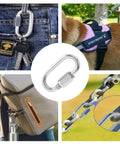 304 Stainless Steel D Shaped Locking Quick Link Carabiner Set Of 10 used for keys, pet leash, bag strap, and chain connection.