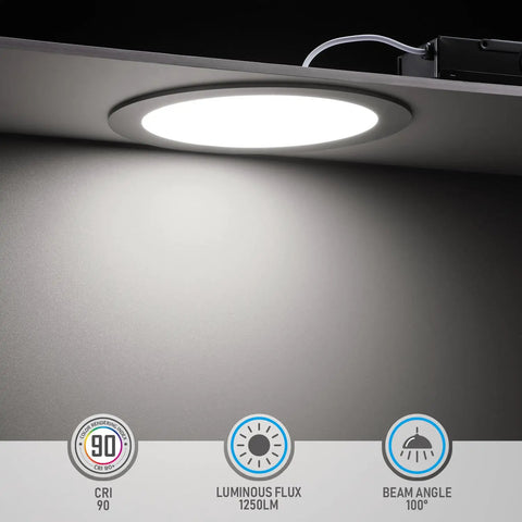 8 Inch Slim LED Recessed Light With J Box 18W Ultra Thin Dimmable Canless Downlight ETL Listed in satin nickel ceiling