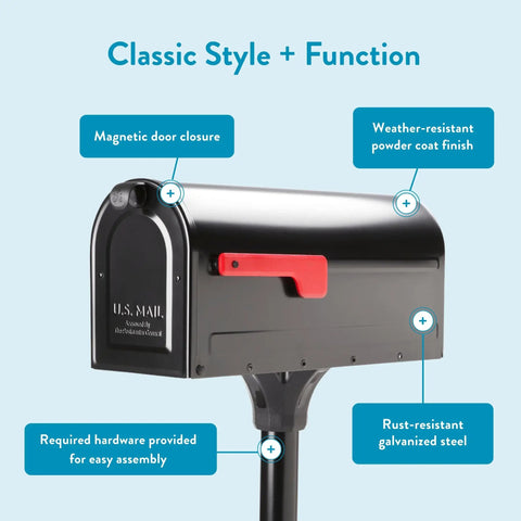 Mount Mailbox And In Ground Post Kit For Outdoor Use Medium Black Weatherproof Metal Set Rust Resistant Galvanized Steel