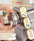Pro Electric Polymer Clay Press Machine With 9 Thickness Settings shows thickness adjustment dial for crafting earrings and jewelry.