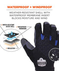 Reinforced Thermal Waterproof Winter Work Gloves Unisex Black Large Pack Of 1 With 3M Thinsulate Insulation diagram and glove detail