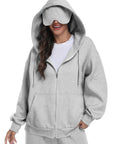 Unisex Travel Hoodie with Built In Eye Mask in Airplane Mode for Naps on the Fly Cozy Zip Up Fleece Jacket Oversized Comfort Grey