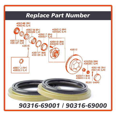 Front Wheel Hub Oil Seal Replacement Kit For Toyota 4Runner Tundra Sequoia Tacoma Front Right Bearing 90316-69001 Fits 1995 1996 1997 1998 1999 2000 2001 2002 2003 2004 2005 2006 2007 product image showing seals and part numbers