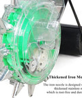 Close-up of Hand Push Seeder Manual Seeding Machine with spiked wheel and thickened iron nozzle for corn and soybeans.