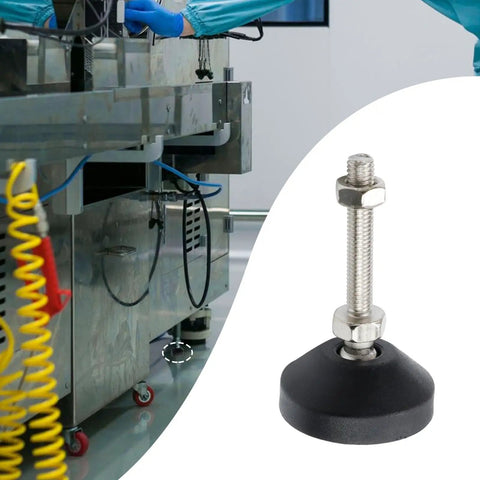 4 Pack Adjustable M8 Thread Leveling Foot Cups With Reinforced Nylon Base installed on industrial table