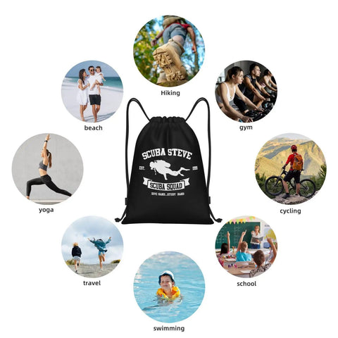 Scuba Steve Scuba Squa Drawstring Gym Bag With Water Resistant 210D Polyester Lightweight Durable Sport Sack Adjustable Shoulder Strap