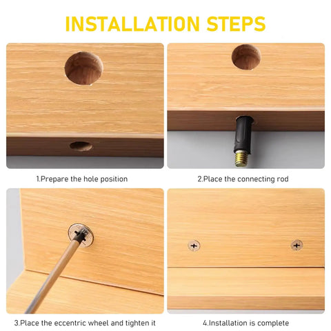Installation steps for 80Pcs Furniture Cam Lock Connectors Set For Cabinets And Drawers Zinc Alloy Cam Lock Nuts Fasteners.