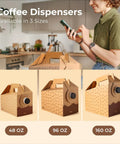 8 Pack 96 Oz Disposable Coffee Dispensers With Handle, Insulated Grab And Go Beverage Storage Containers displayed in three sizes