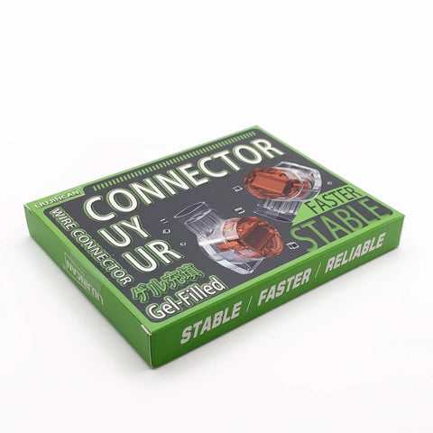 50 Pack UY2 K2 Gel Filled Waterproof IDC Wire Splice Connectors box, green packaging showcasing product image and features