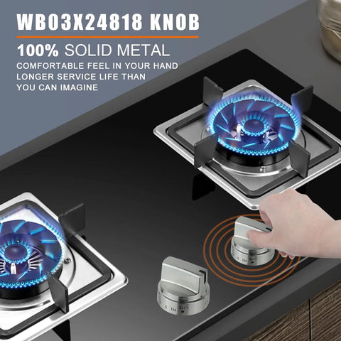 User adjusting stainless steel gas stove knob replacement 5 pack fits compatible ranges D shaped hole 0.59 inch deep 15mm