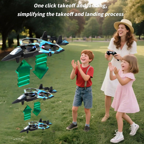 Easy To Fly For Kids And Adults Remote Control Plane With Gyro Stabilization Altitude Hold 3D Stunts One Key Takeoff And Landing 360 Degree Flight Fighter Jet Style RC Aircraft Gift flying in park with children and adult controlling.