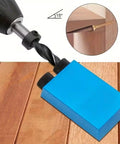 Close-up of Joint Angle Tool And Pocket Hole Jig Set with 15 Degree Inclined Hole Fixture and drill on wood surface