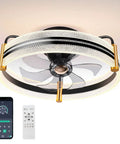 20 Inch Bladeless Ceiling Fan With Light And Remote, Low Profile Flush Mount, Modern Enclosed Ceiling Fan, 360 Degree Oscillation, 6 Speeds