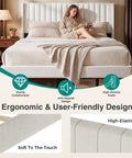 Modern Twin Bed Frame With Padded Wing Headboard And High Density Foam Upholstery Solid Wood Base Built Like A Tank Hella Comfy Zero Sag Bedroom Furniture Room Ready Design with ergonomic soft beige upholstery.