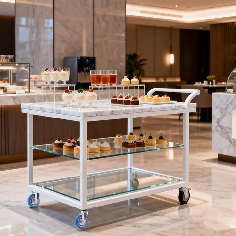 Dessert trolley with 4 Inch Silent Swivel Trolley Wheels Built To Haul Heavy Duty Furniture Casters in a hotel setting