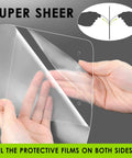 Close-up of hands peeling film from Adjustable Face Shield 4 Pack With 20 Replacement Visors And 8 Sponge Strips, Clear Anti Fog Vision.