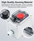 Emergency Stop Button With Waterproof Clear Cover IP67 Red Mushroom Push Switch Box shown in ABS plastic housing
