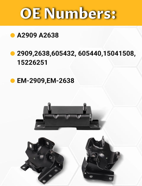Set Of 3 Engine Motor Mounts And Transmission Mount Kit For 1999 To 2006 Silverado Tahoe Sierra 1500 V8 5.3L 6.0L