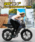 Beast Mode Fat Tire Electric Bike With 1500W Peak Power, 28 MPH Top Speed, 20 inch tires in urban and off-road settings