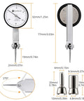 Neoteck dial test indicator with 0–0.03 in range; includes 2 steel dovetail clamps (3/8 in and 5/32 in) for machine setup