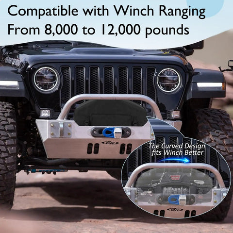 Heavy Duty 900D Waterproof Winch Cover With Top Zipper Fits 8000-13500 Lbs Electric Winches universal protection fitted on front bumper.