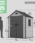 6 By 4.4 Ft Backyard Storage Shed With Floor Durable 16mm Resin Construction Weatherproof Lockable Tool Shelter dimensions