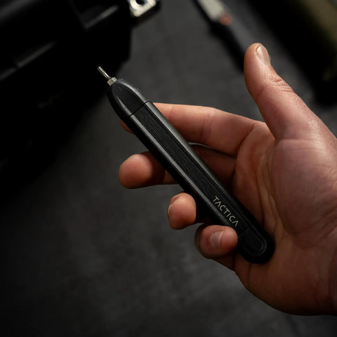 Hand holding 9 in 1 Precision Screwdriver Set for Knives and Gear Maintenance, Pocket EDC Tool with Magnetic Bits