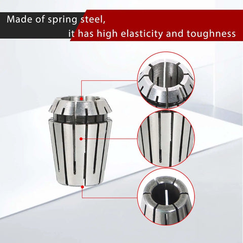 Close-up of ER25 Collet Set 15Pcs Precision Spring Collet Chuck Kit with split design showing spring steel elasticity